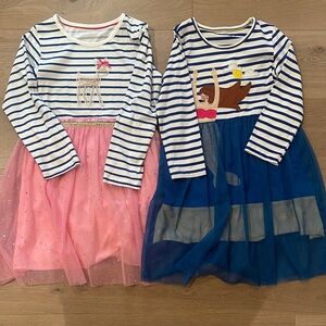 Girls' Striped Long-Sleeve Tulle Dress - Pink / Navy